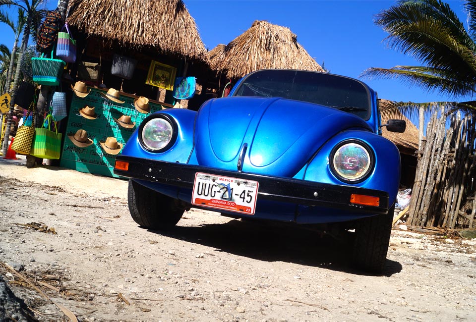 VW's classic beetle just looks so right in Tulum!
